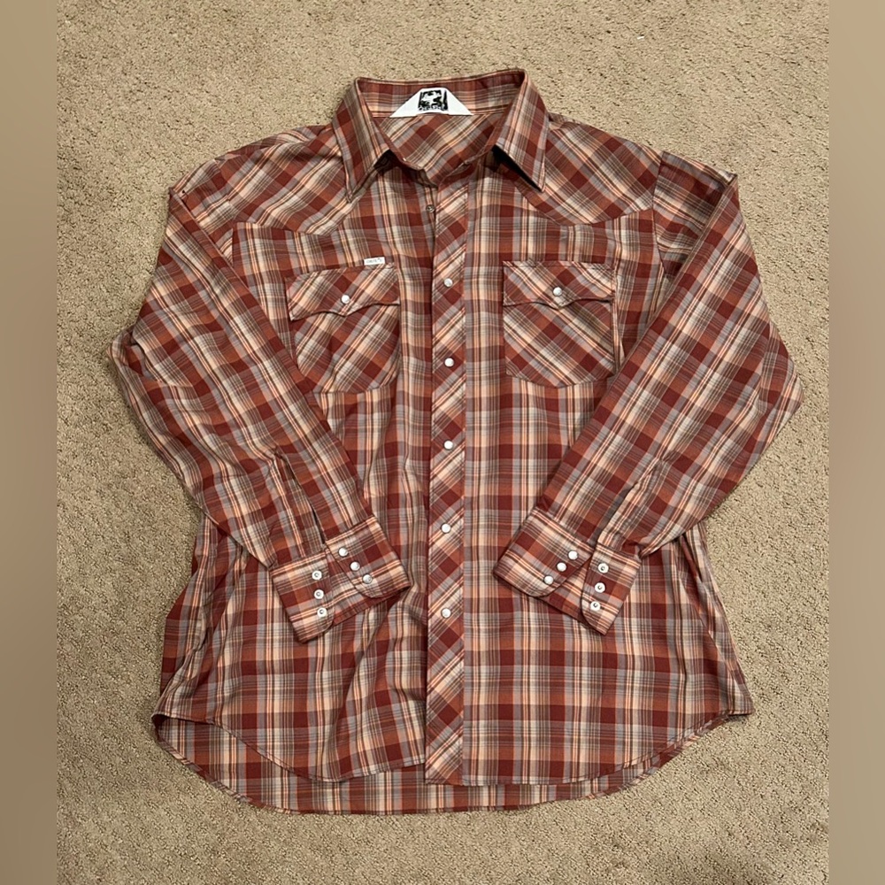 Chute # 1 Men's XL Plaid Pearl Snap Western Long Sleeve Lightweight Shirt